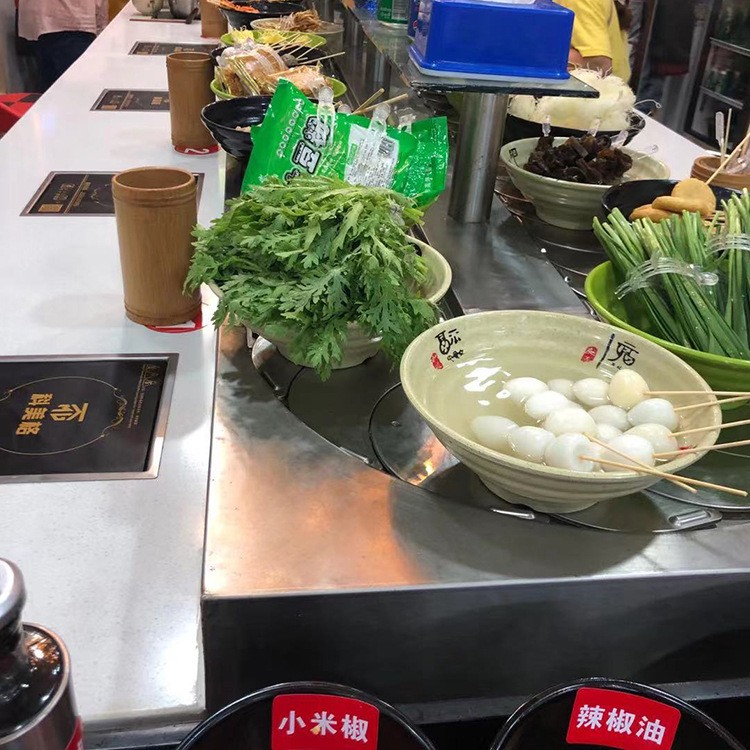 厂家直供 旋转小火锅设备 76寿司链板输送机 餐盘输送线循环线图2
