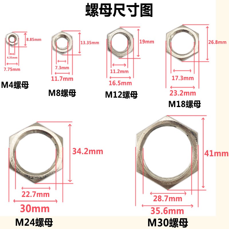 接近开关光电传感器固定螺母垫片六角薄细牙螺母M4M8M12M18M24M 30  1个图5
