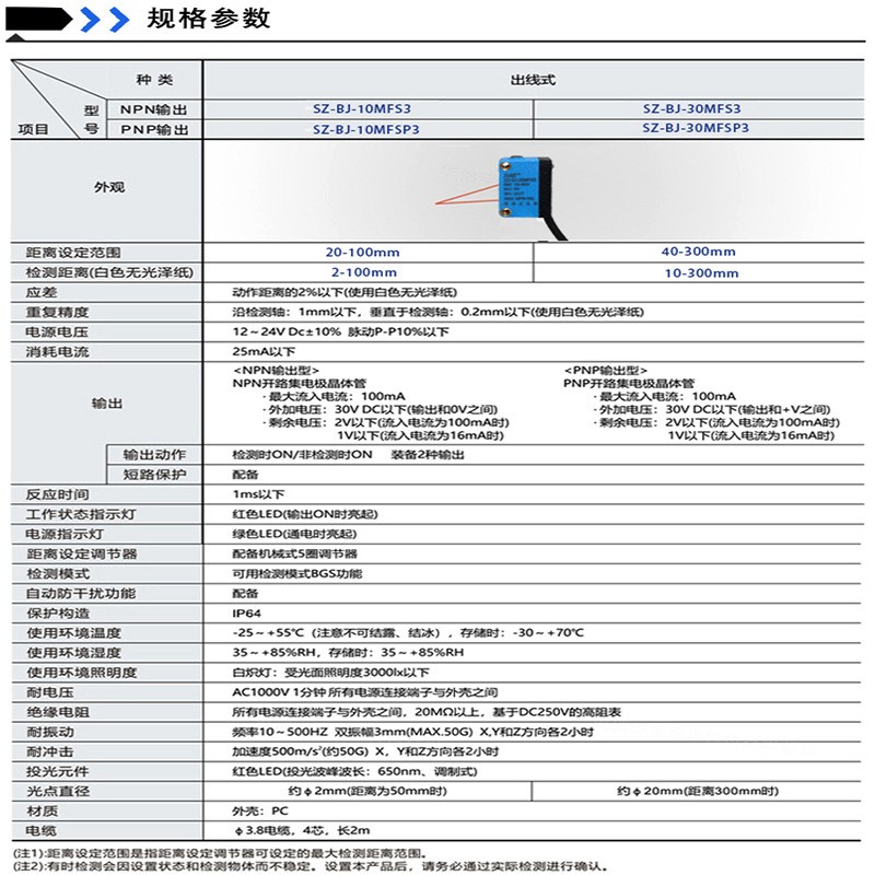 方形背景抑制激光漫反射光电开关SZ-BJ-30MFS-NO+NC可见光点 1个图5