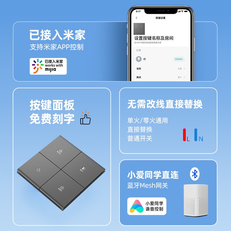 一件代发正尚G4小米米家智能开关控制面板肤感双控小爱同学 语音   1只图5