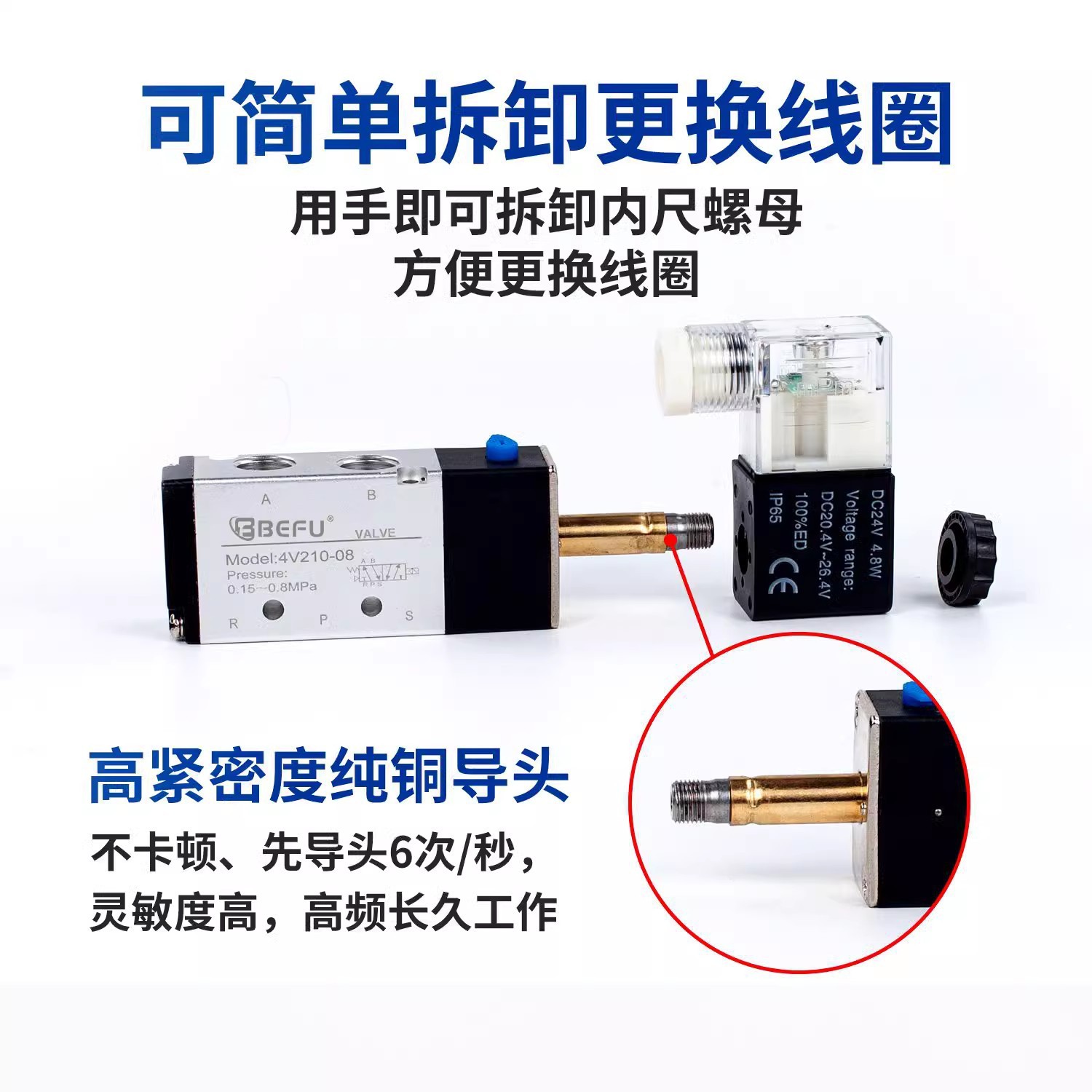 气动4V210-08 4V110-06 4V310-10 4V410-15二位五通换向电磁阀  1个图4