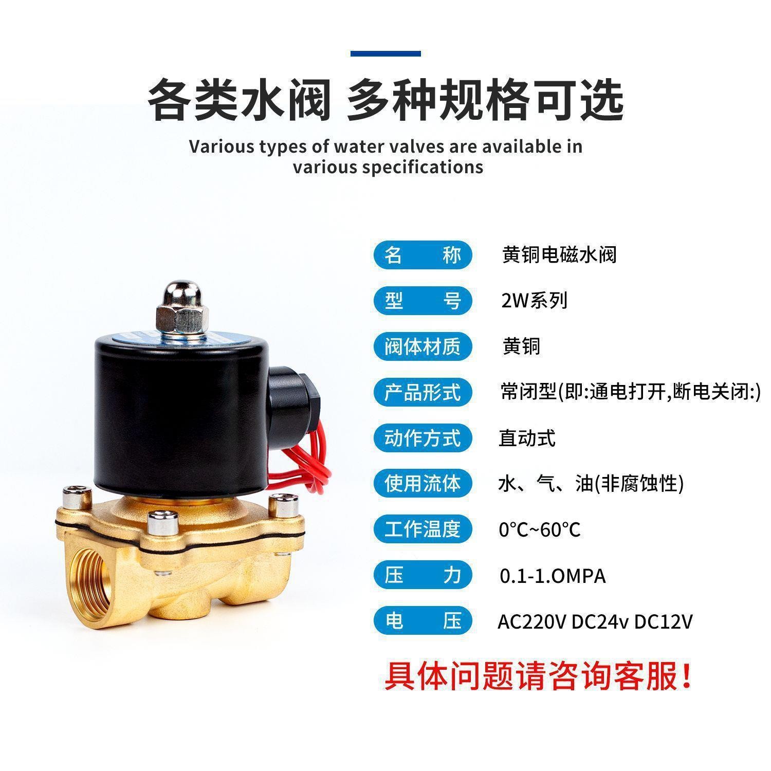 全铜常开/常闭2W025-08 2W040-10 2W160-15 2W200-20水油 气电磁阀  1个图5