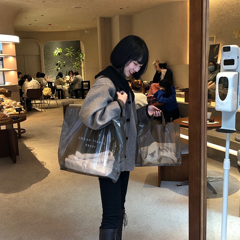 极简黑色透明塑料包装购物手提高档服装店衣服用打包袋子现货批发图3