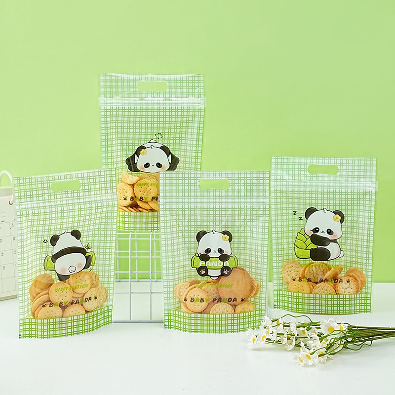 新款可爱熊猫雪花酥自立袋牛轧糖拉链袋透明饼干月饼自封袋50个装
