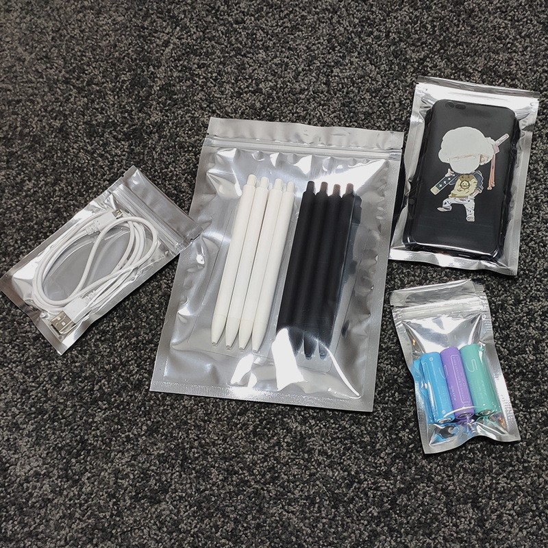 现货镀铝阴阳自封袋 镀铝拉链封口袋 平底拉骨袋 耳机数 据线包装图4