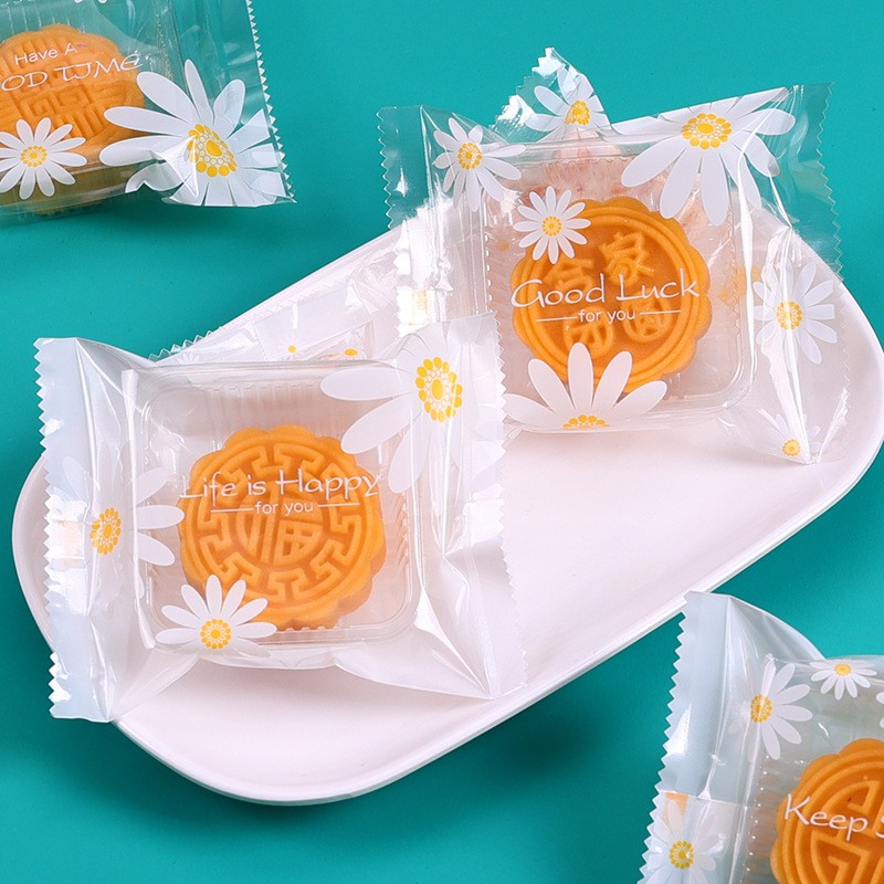 原创透明白底小雏菊牛轧糖雪花酥包装袋曲奇冰皮月饼蛋黄酥机封袋图4