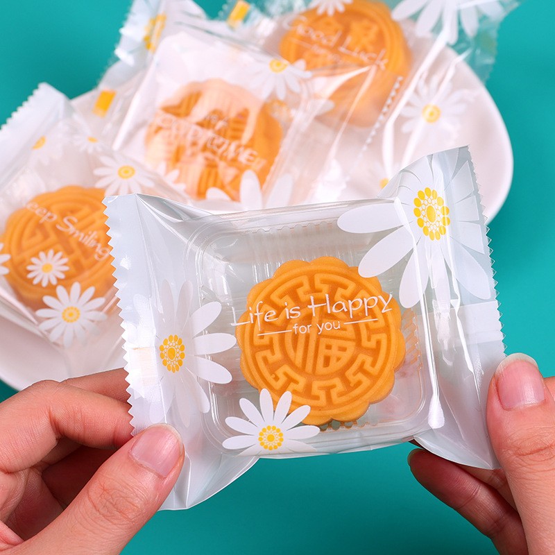 原创透明白底小雏菊牛轧糖雪花酥包装袋曲奇冰皮月饼蛋黄酥机封袋图3