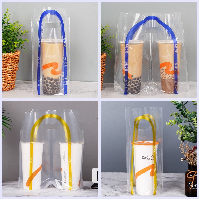 透明奶茶打包袋单杯双杯饮料包装袋加厚口杯袋现货批发可 做LOGO图5
