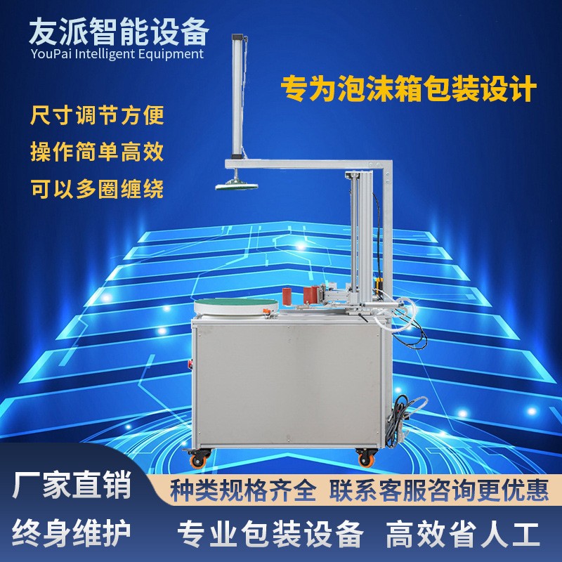 友派全自动泡沫箱胶带缠绕机纸箱封箱机缠满整圈闸蟹生鲜保温打包图3