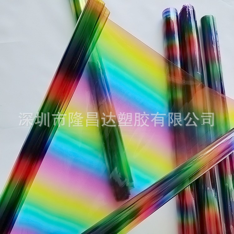 PVC薄膜 条纹渐变彩色膜 透明膜 文具化妆袋材料图2